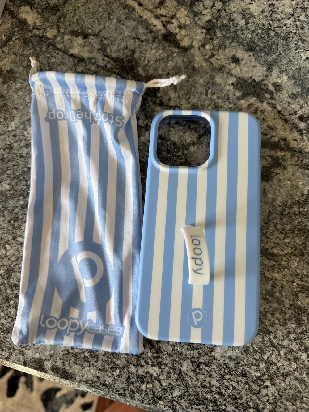 Loopy Case Light Blue & White Striped iPhone Case with Loopy Loop